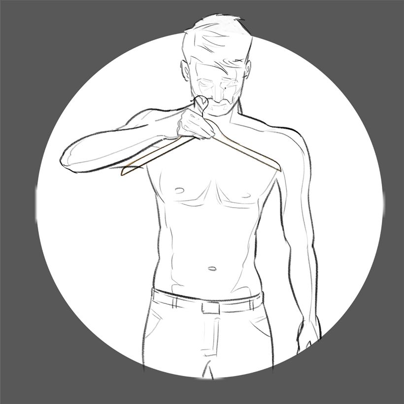 Here's the "final sketch" what the actual vector lines are based on. The head now stands out of the frame.