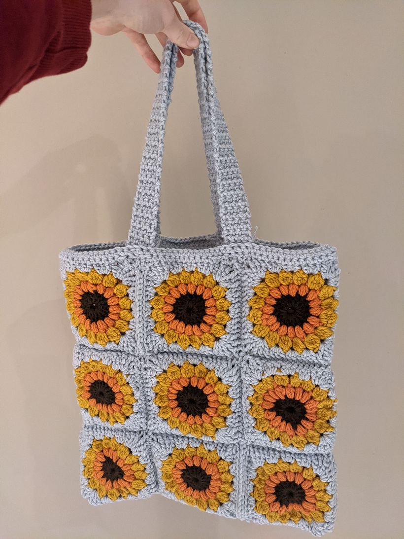 Sunflower Granny Square Crochet Tote Bag 1