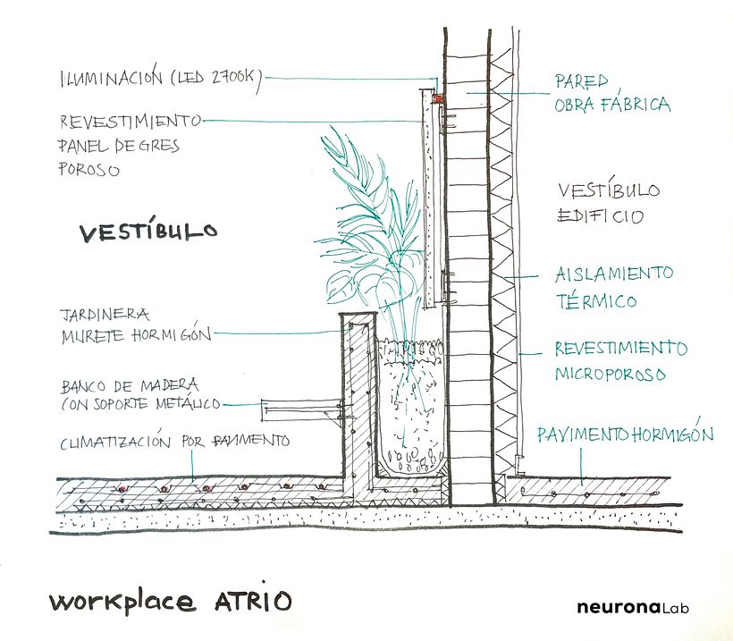 Detailed sketch of the lobby planter.