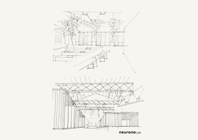 Sketch of the space. The meeting rooms and small offices are boxes within the envelope.