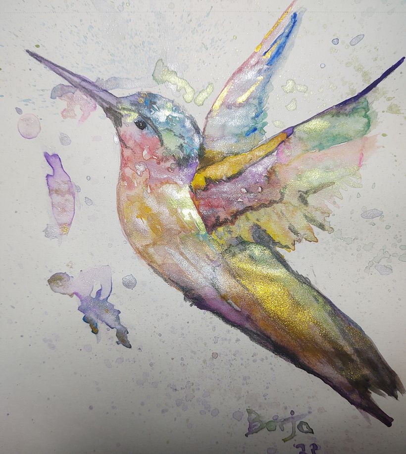 colibrí técnica acuarela