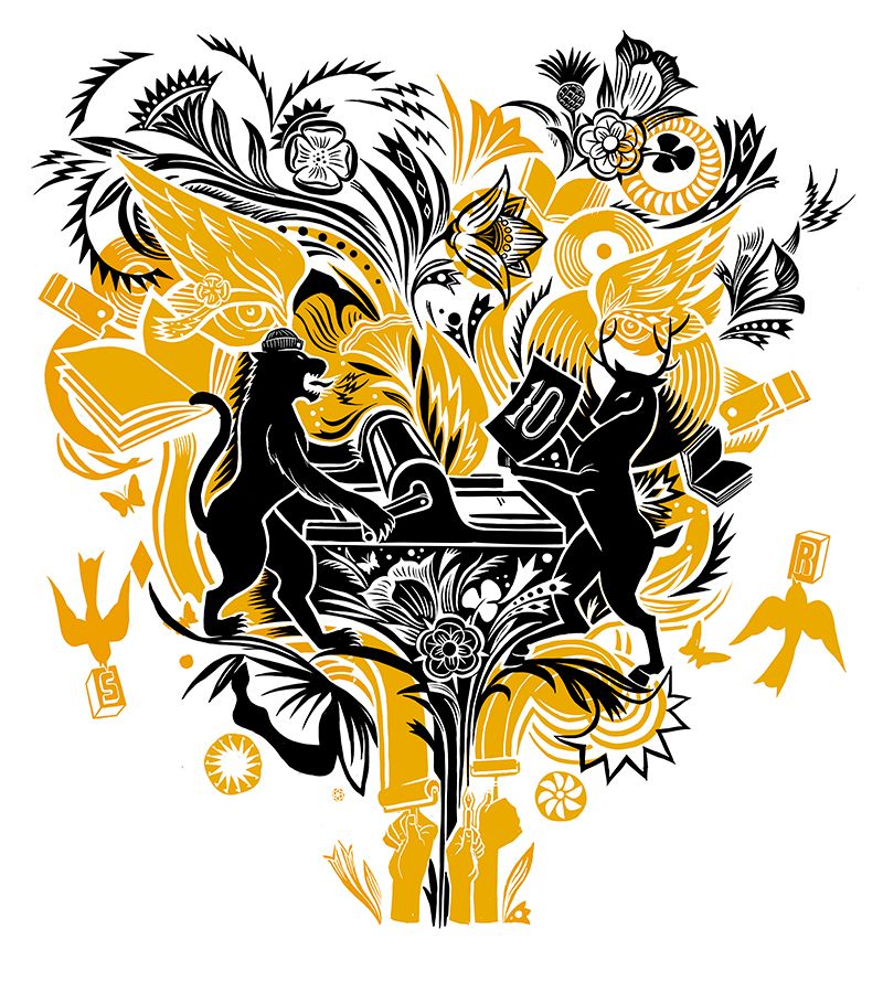 Digital and Woodcut Illustrated poster for Signal Return Printshop in Detroit.  - Ilustración tradicional