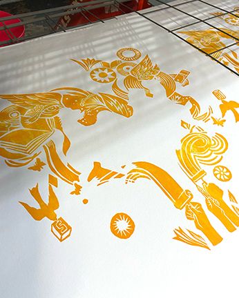 Digital and Woodcut Illustrated poster for Signal Return Printshop in Detroit.  - Ilustración tradicional