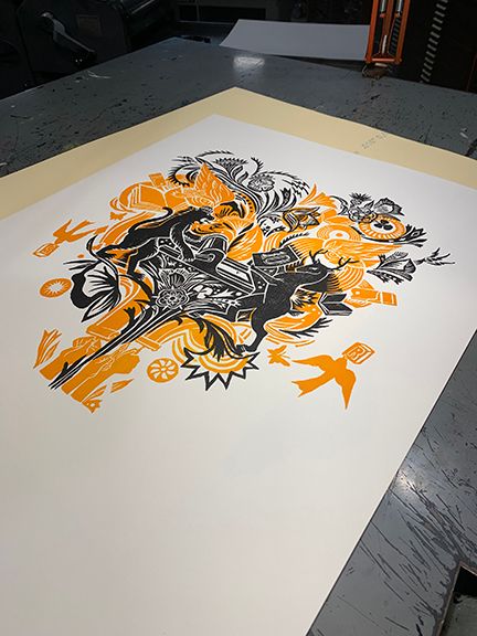 Digital and Woodcut Illustrated poster for Signal Return Printshop in Detroit.  - Ilustración tradicional