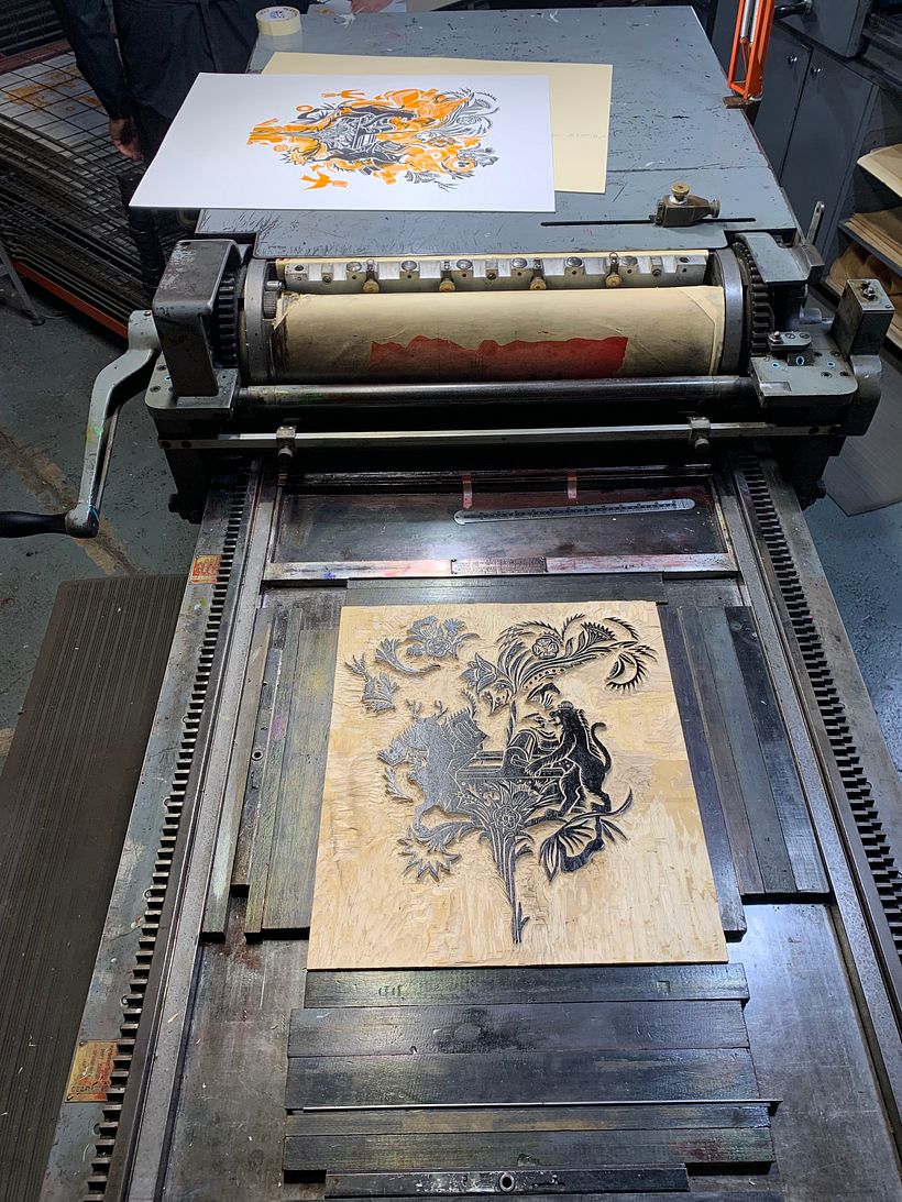 Digital and Woodcut Illustrated poster for Signal Return Printshop in Detroit.  - Ilustración tradicional