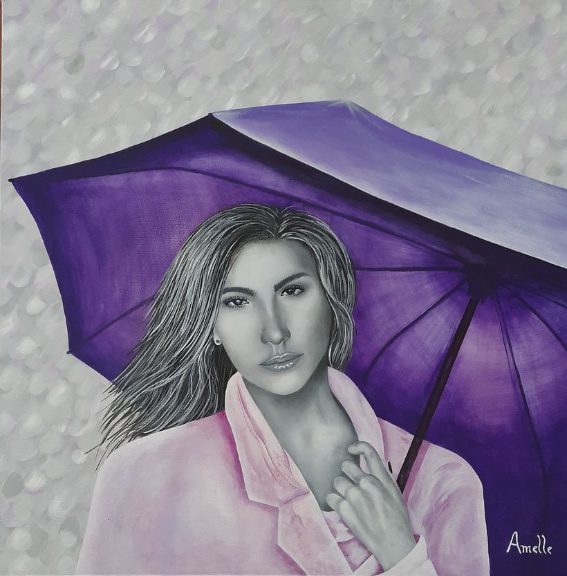 Femme au parapluie, acrylique