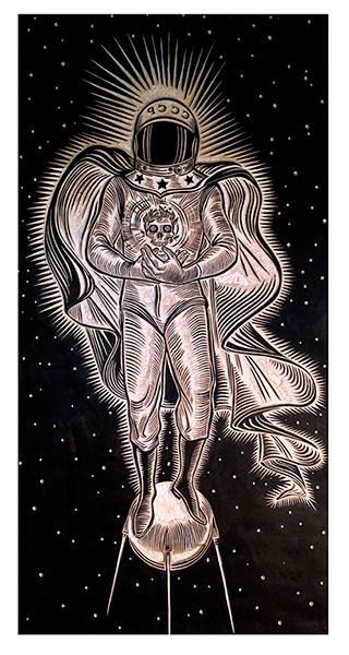 The Yuri Gagarin Epic Tryptich Woodcuts 5