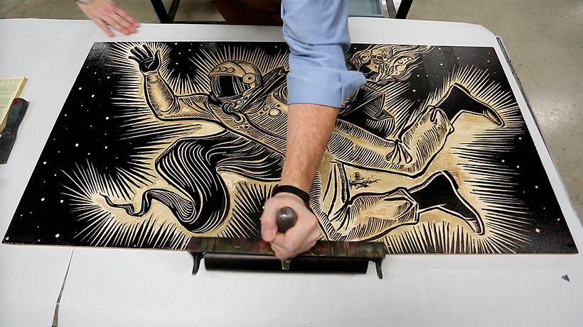 The Yuri Gagarin Epic Tryptich Woodcuts 7