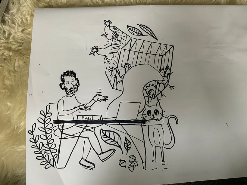 First doodle drafts with ink pen on paper