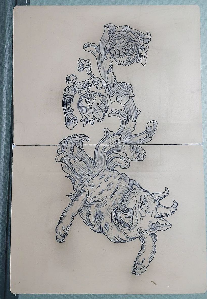 Finished tattoo on two practice skins. Its Din A4. I forgot to take pictures during the making.