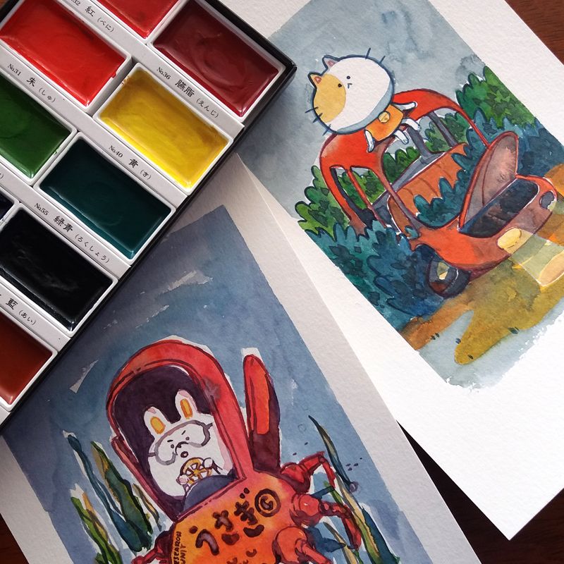 Ilustraciones terminadas (Acuarela Kuretake Gansai Tambi)