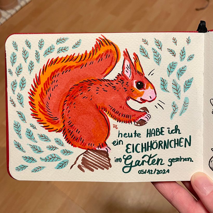 This is the first drawing I made, of a squirrel I saw that day. I worked from references here.