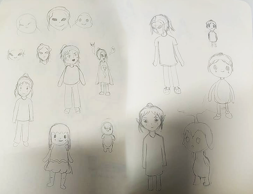 Bocetos de mi personaje (mi idea era hacerme a mi mismo)