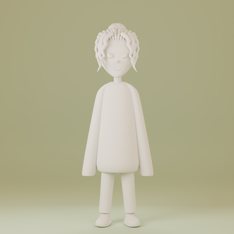 Vista frontal del personaje modelado