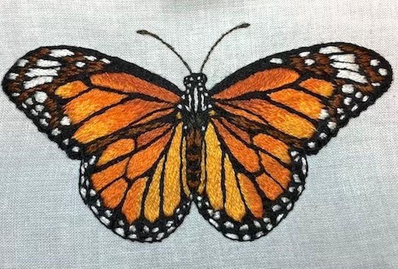 My project in Realistic Embroidery Techniques course_Monarch Thread Painting 2