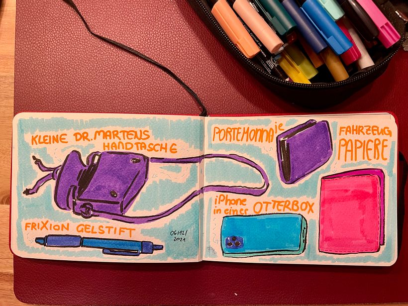 The prompt of what was in my bag was done on a day I did not have that much time to draw. Therefore it is a little rushed.