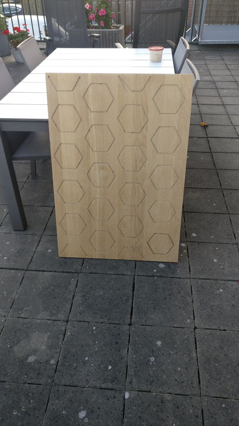 After routing the hexagons inside the old table