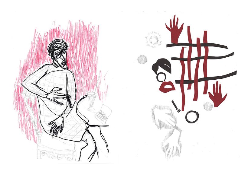 A gauche, stylo feutre et crayon de couleur / à droite, collage papier création