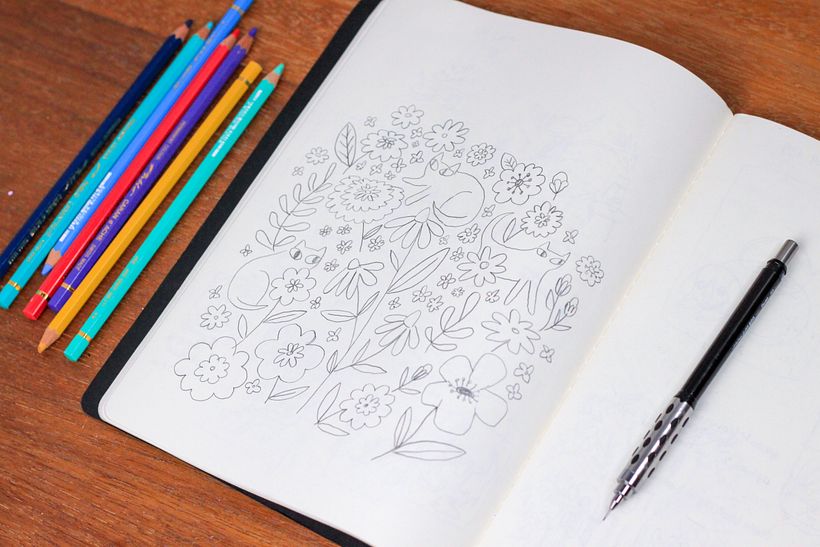 Sketches in my sketchbook based off the inspiration images on the mood board