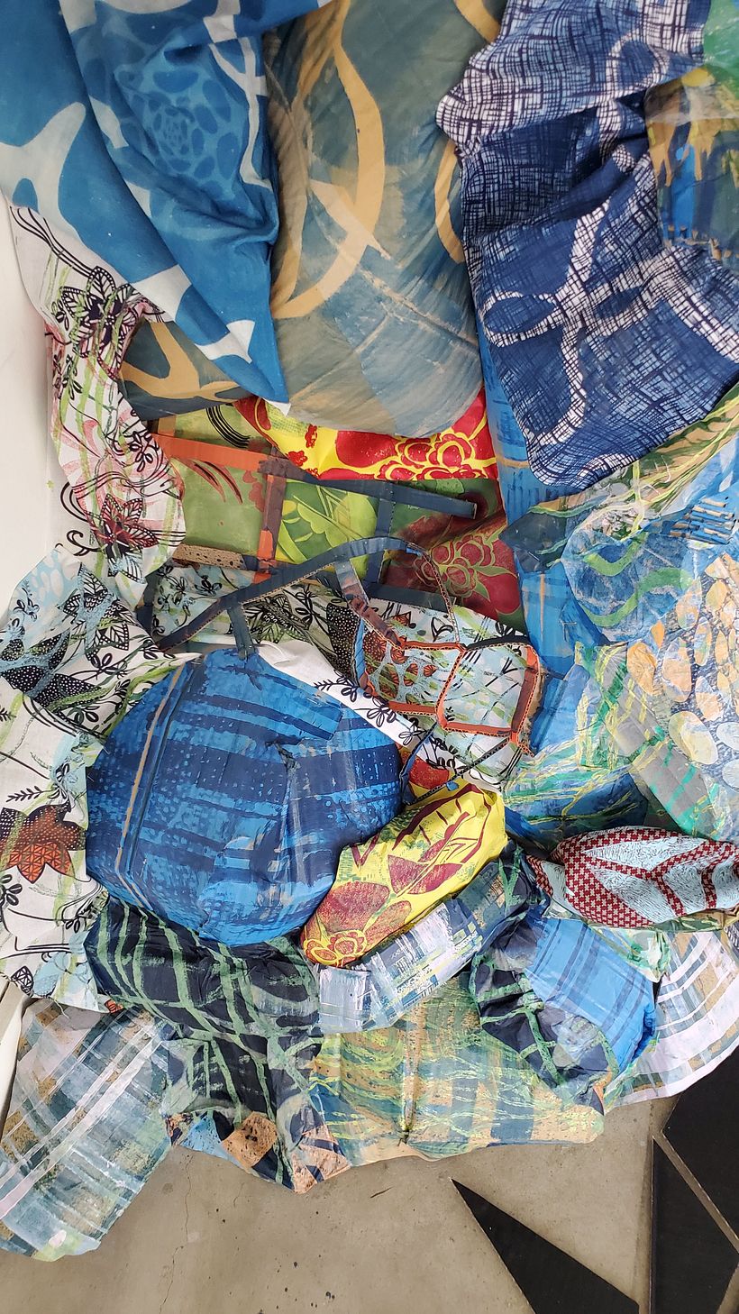 Growing Kansha (appreciation), block printed and hand painted paper, cardboard and fabric. 4