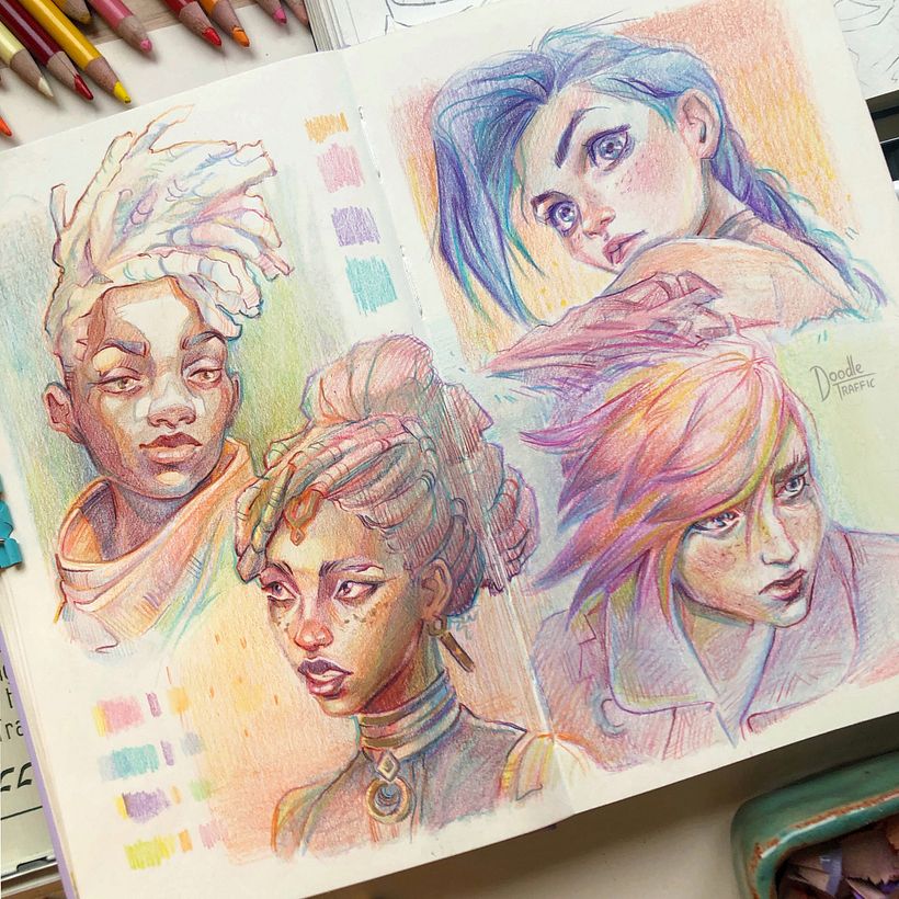 “Arcane” Portrait Studies - Colored Pencils  6