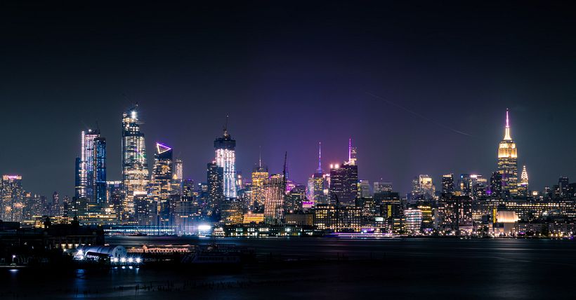 The purple touches of a night skyline.