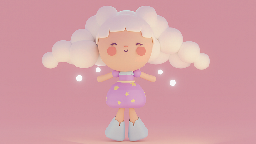 Bonequinha Nuvem em 3D kawaii - Ilustração tradicional