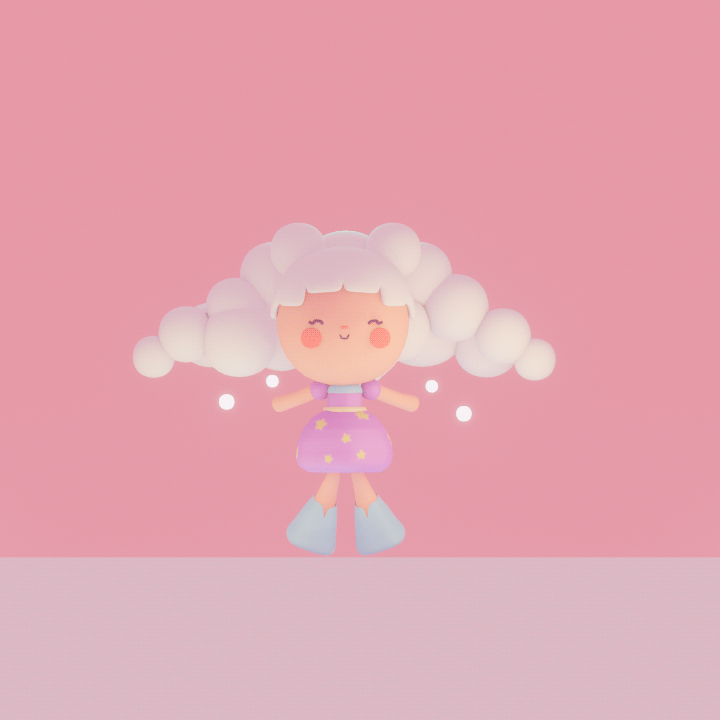 Bonequinha Nuvem em 3D kawaii - Ilustração tradicional