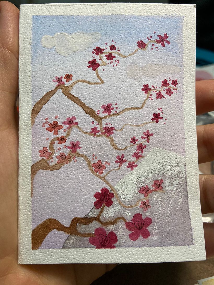 Final Project - Landscape with a degrade as the background, a mountain and some flowers in the front.