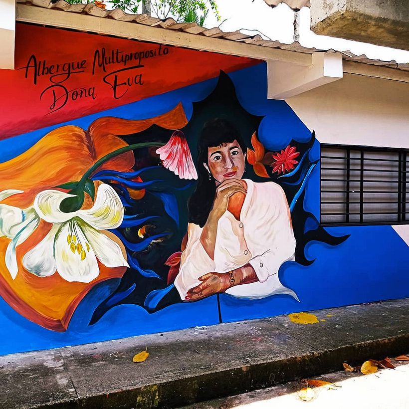 Mural Realizado en Honor a Doña Eva, Una líder que fue asesinada por los paramilitares en el municipio de el tarra. 