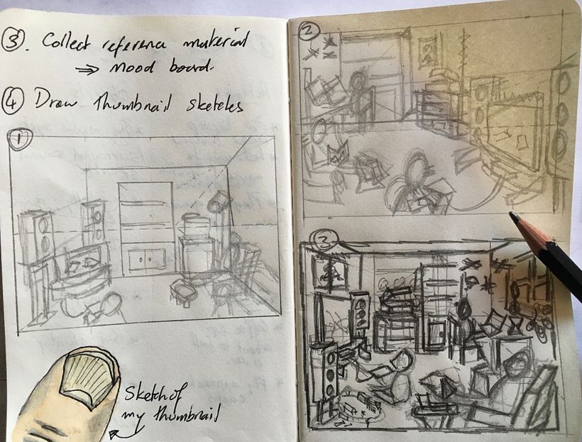 Thumbnail sketches.