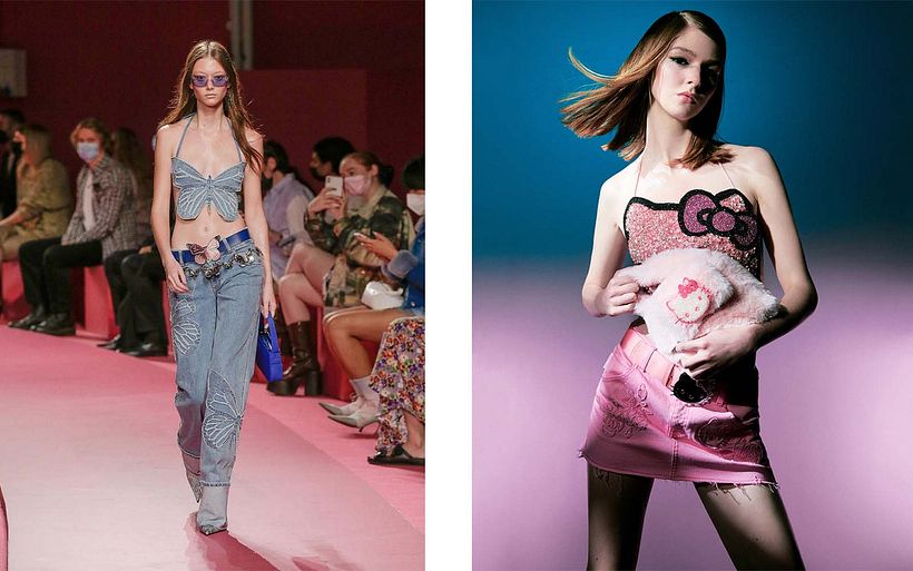 Left: Blumarine SS22; Right: Blumarine x Hello Kitty. Images via @blumarine on Instagram.