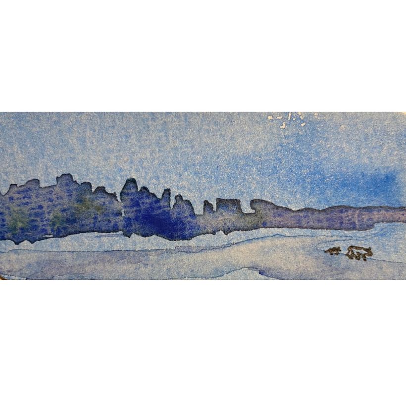Walking out From the night sky on a tiny watercolortest. 
