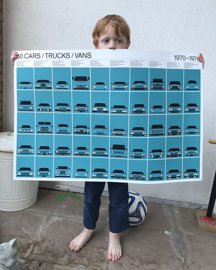 50 cars, trucks, and vans in one print