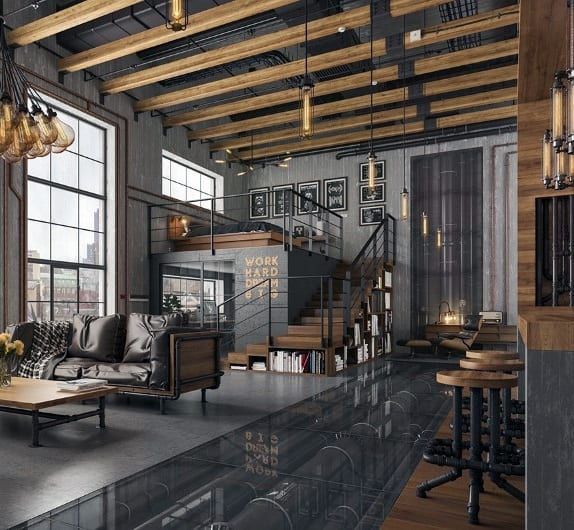 Industrial styling is simple yet celebrates the original features of buildings.