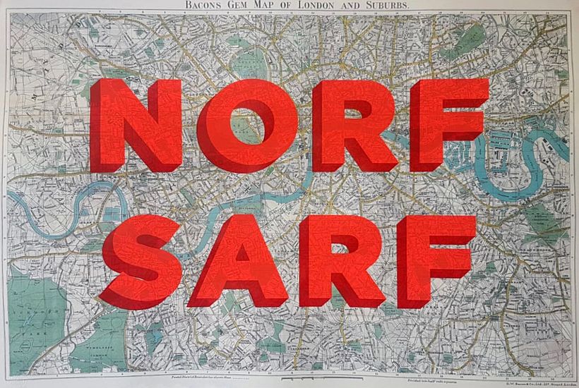 "Norf, Sarf" Map of London, by Dave Buonaguidi 