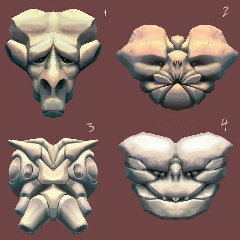 Las 4 opciones elegidas a partir de la sesión de fotos "espejadas" en plastilina. En mi caso he seleccionado las opción 2.