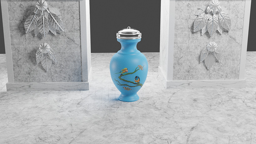 Blender Cycles rendered vase with marble tile mixed shader material floor