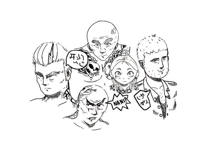 @Ashitaka_ink: Algunos bocetos de personajes, estilo yakuza o algo asi. 2