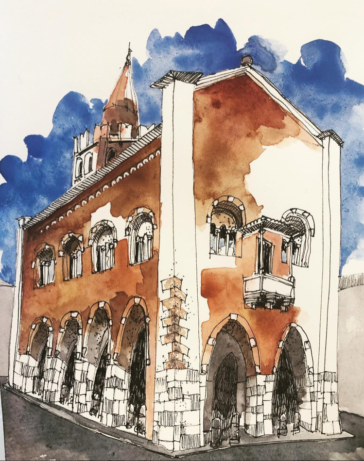 Monza, Italy - the ancient Arengario building, in medieval ages, hosting corporations and city's major