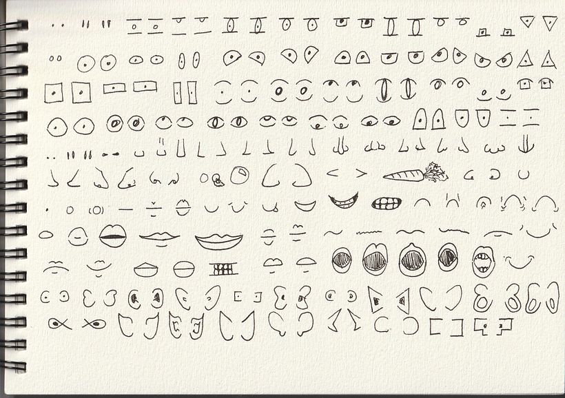Trying various facial parts.