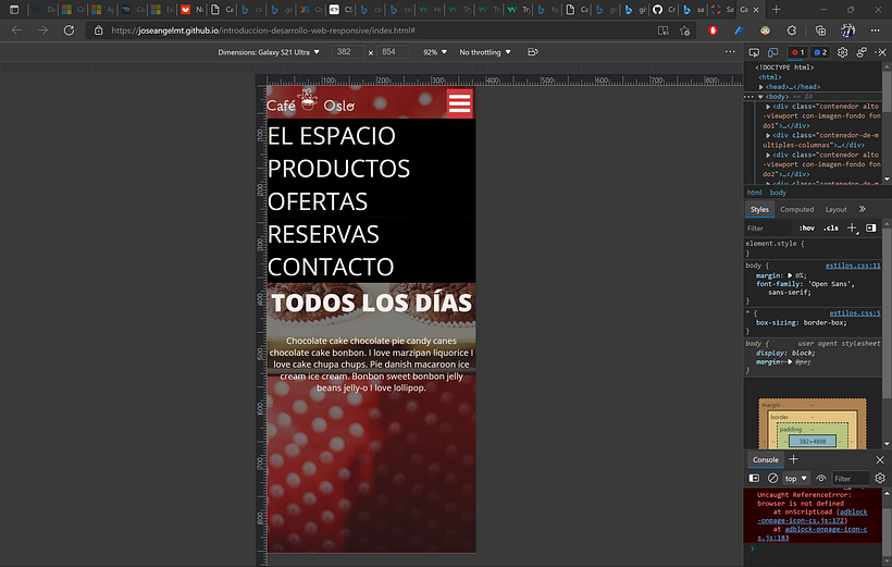 Mostrando el menú de opciones