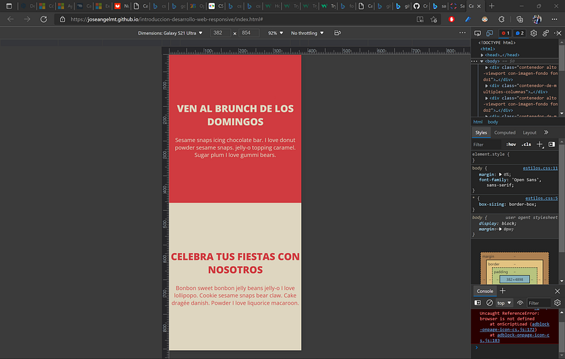 Los DIVs con color de fondo rojo y beige ocupan siempre el 50% del dispositivo