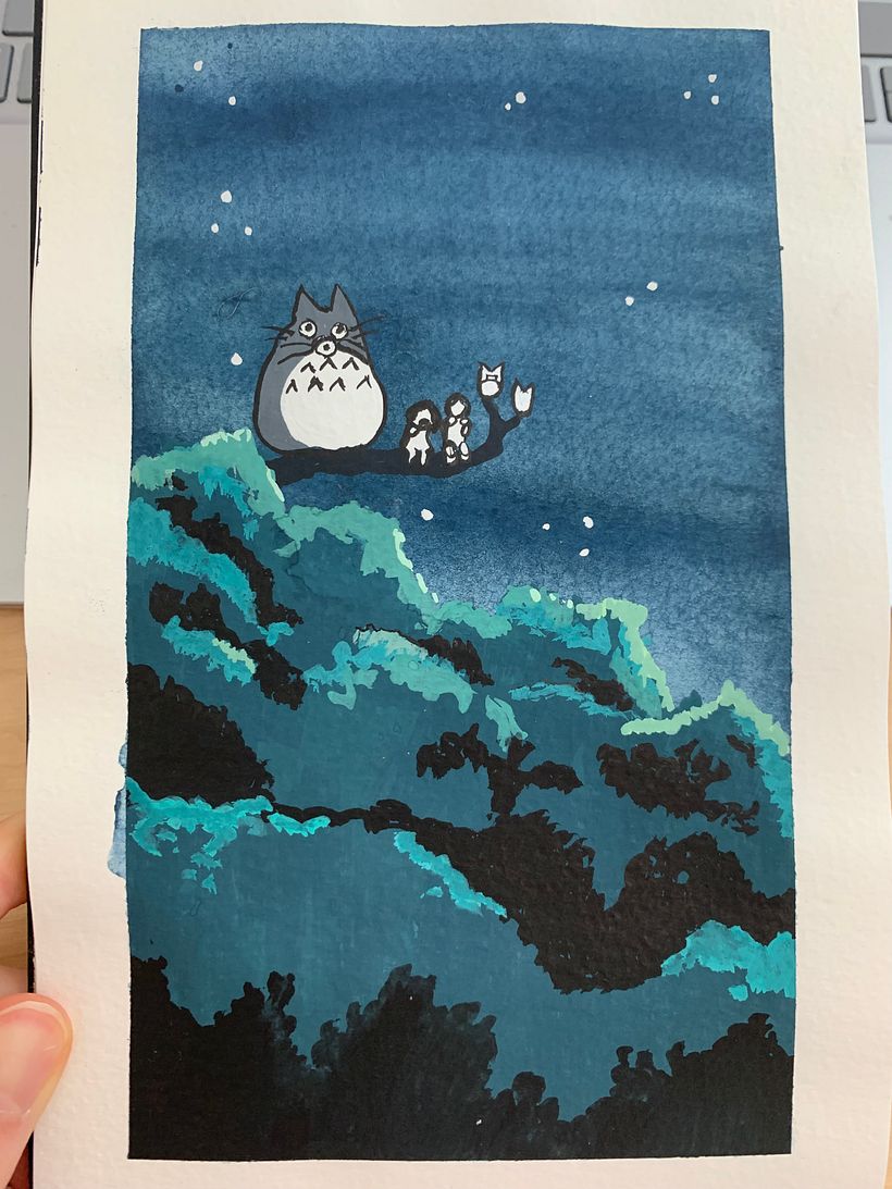 Definitely NOT happy with the Totoro scene! The markers I used were a little wonky and I need more work with shading