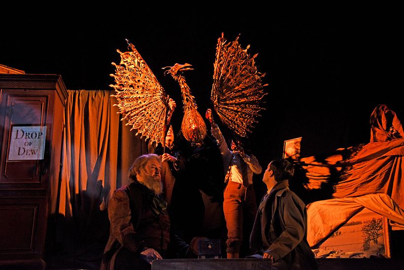 Nigel Betts and Theo Ancient, Phoenix by Sam Wyver, in "The Box of Delights". Photo © Nobby Clarke