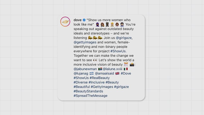 Dove initiated a crowdsourcing campaign by inviting users to post photos with the #ShowUs hashtag