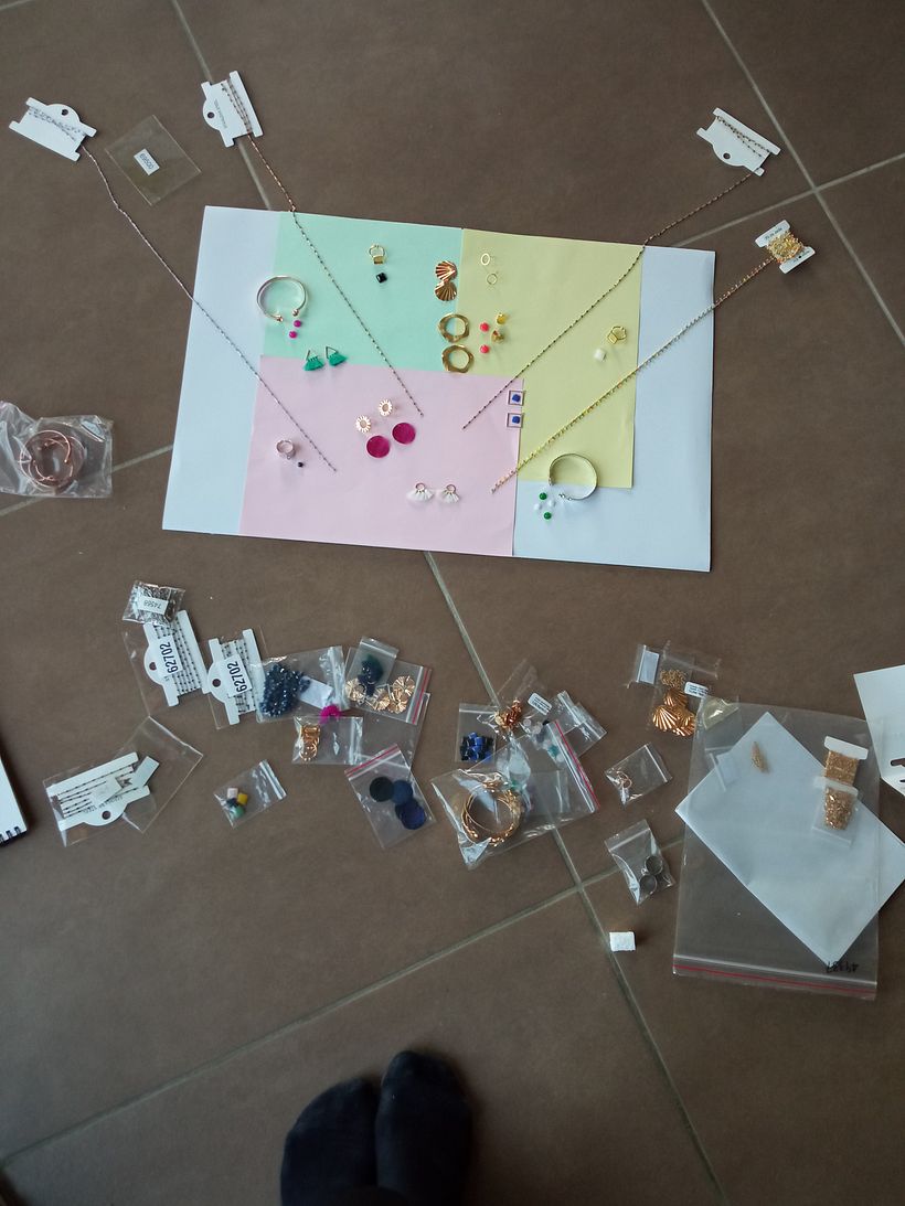 préparation du tableau et assemblage des matières