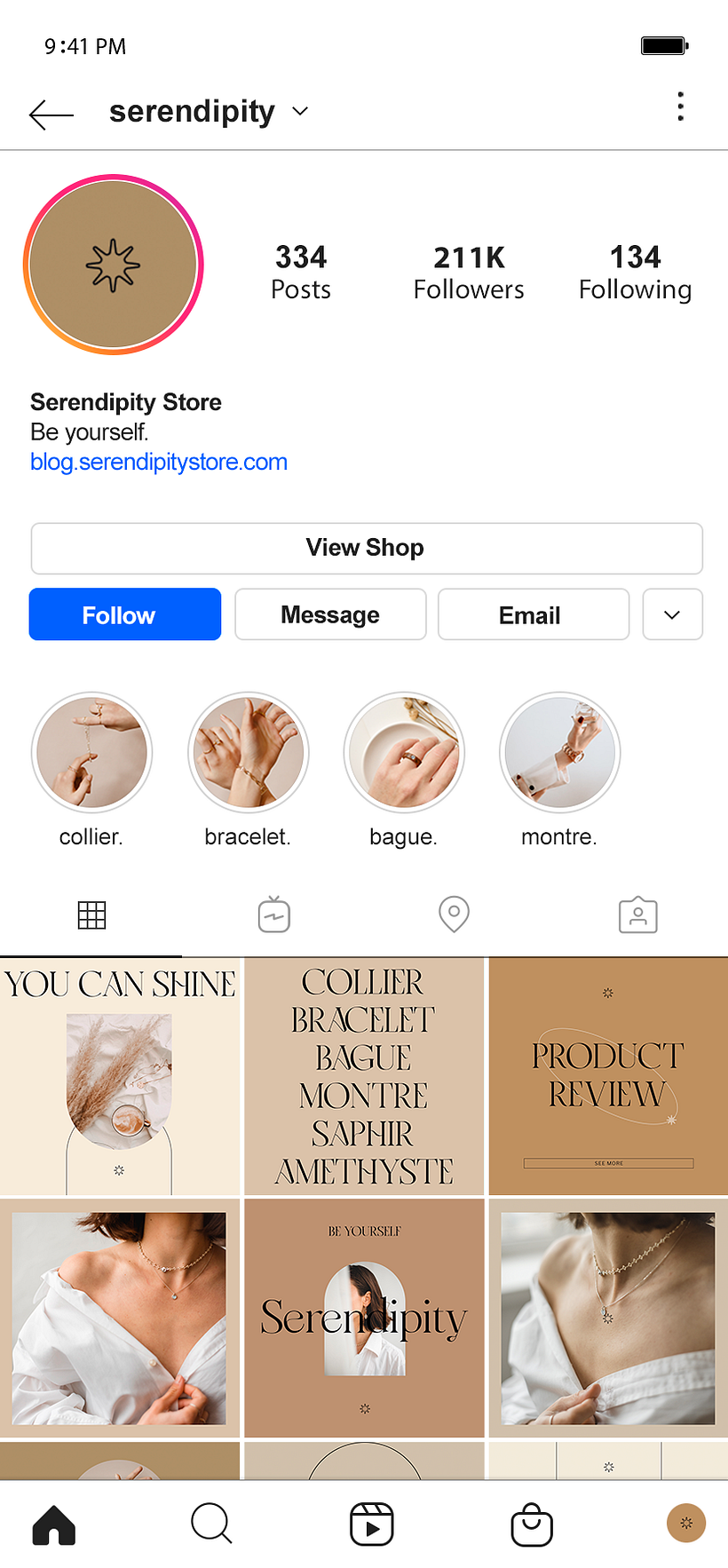 Mockup de perfil no Instagram utilizando as telas criadas.
