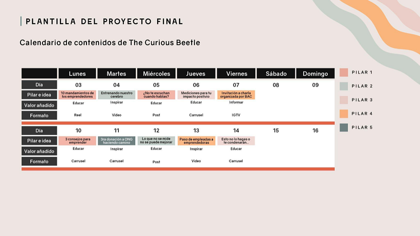 calendario de contenidos para 15 días