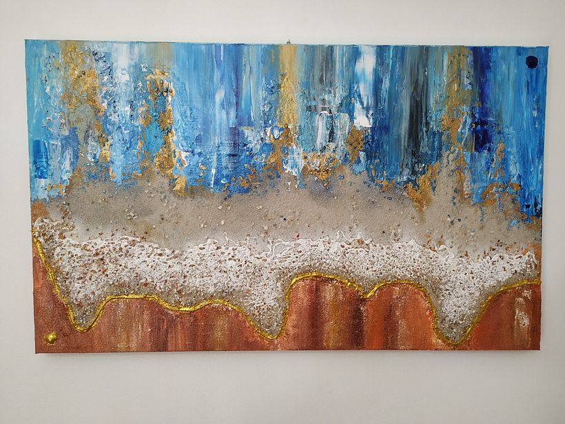 Tinta acrílica, com areia, formato 100x60cms